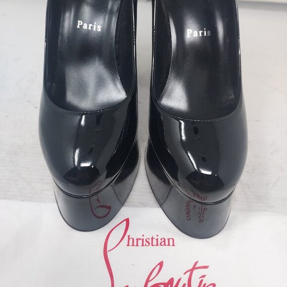 CHRISTIAN LOUBOUTIN Movida Strap Patent Black Platform Heel Shoe - Picture 7 of 13